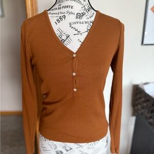 J. Crew Factory Rust Ribbed V-Neck Top